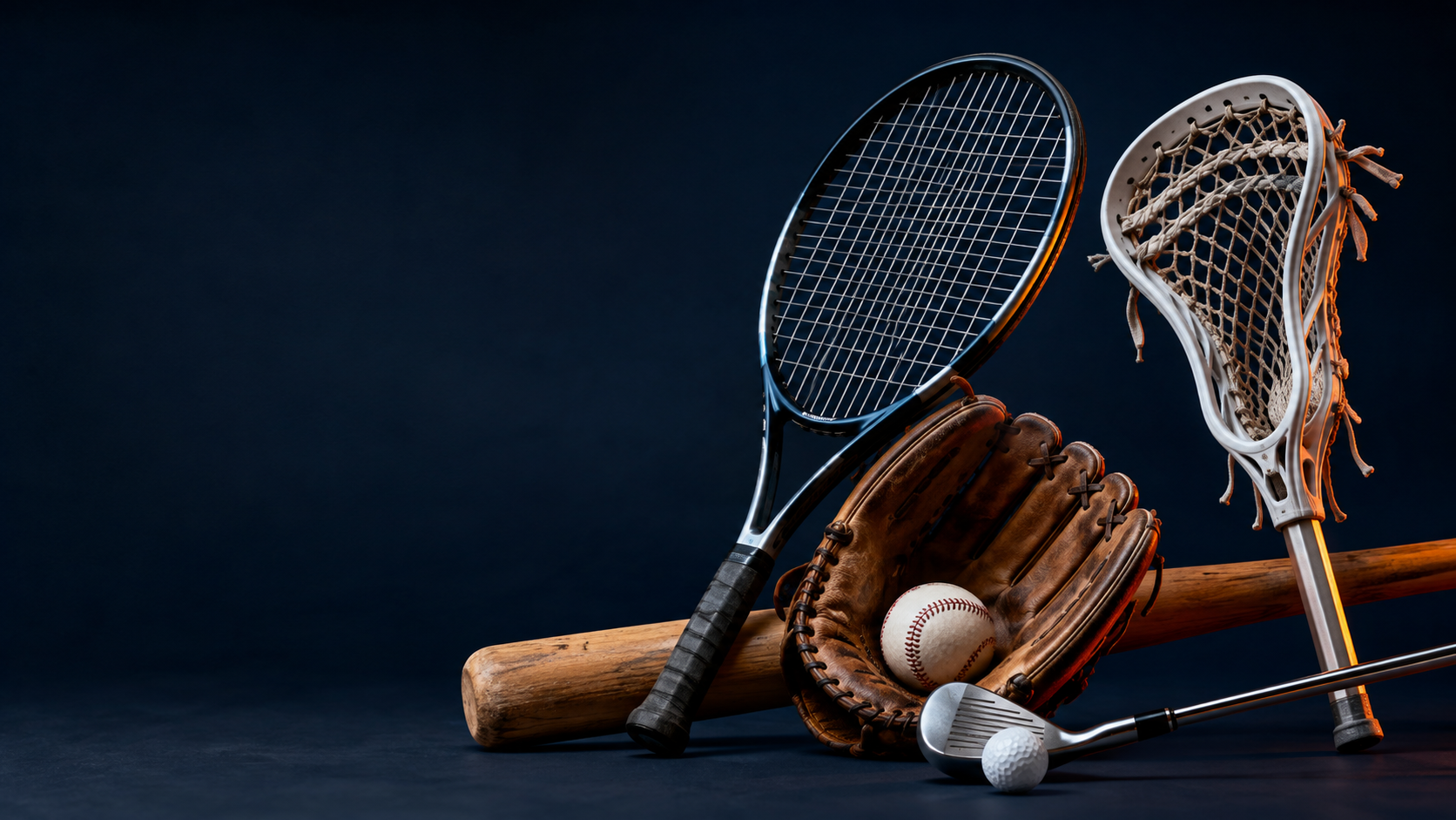 Clean, inspected tennis, baseball, lacrosse, and golf equipment